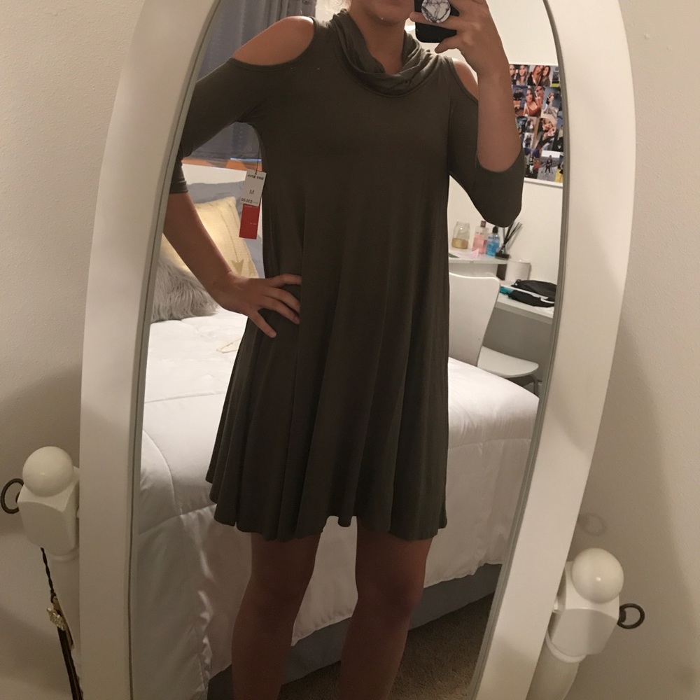 Olive green off the shoulder dress